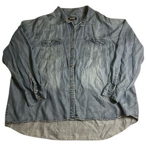 100% Lyocell soft denim blue button down